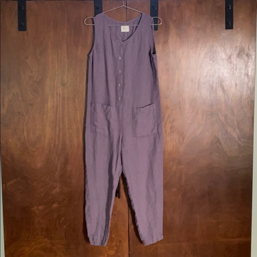 Purple OEKO TEX linen jumpsuit- new